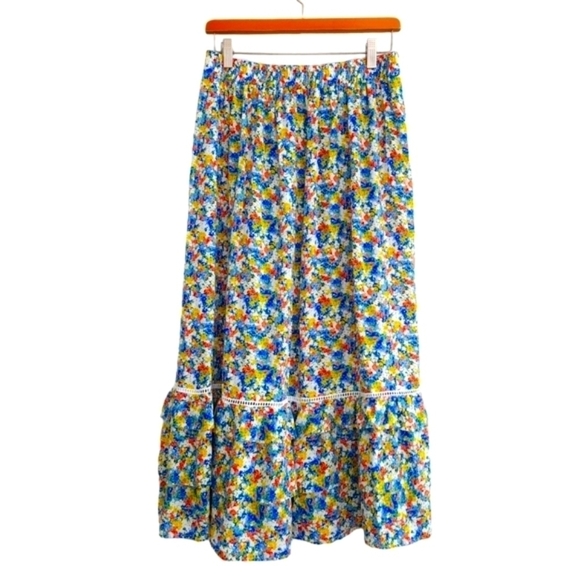 NWOT Cynthia Rowley - Multicolor Floral Ruffled Hem Maxi Skirt Sz S - Picture 1 of 9